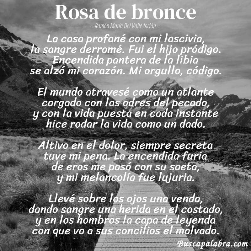 Poema rosa de bronce de Ramón María del Valle Inclán con fondo de paisaje