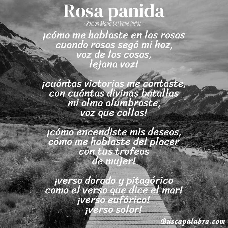Poema rosa panida de Ramón María del Valle Inclán con fondo de paisaje