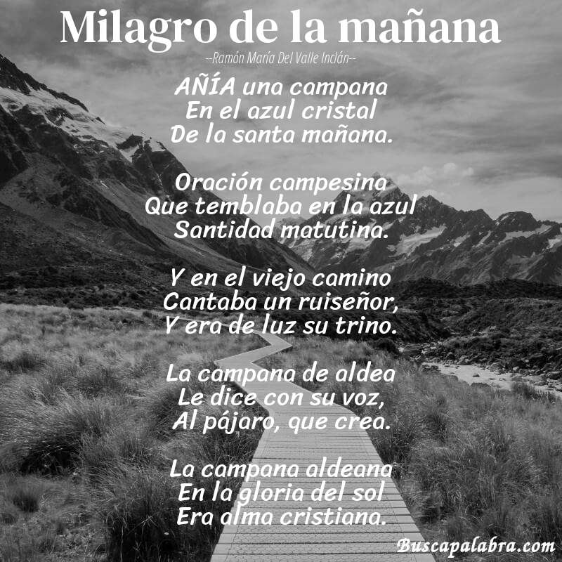 Poema Milagro de la mañana de Ramón María del Valle Inclán con fondo de paisaje