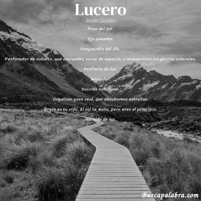 Poema Lucero de Ricardo Güiraldes con fondo de paisaje