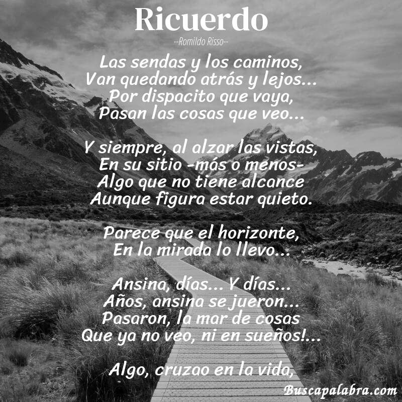 Poema Ricuerdo de Romildo Risso con fondo de paisaje