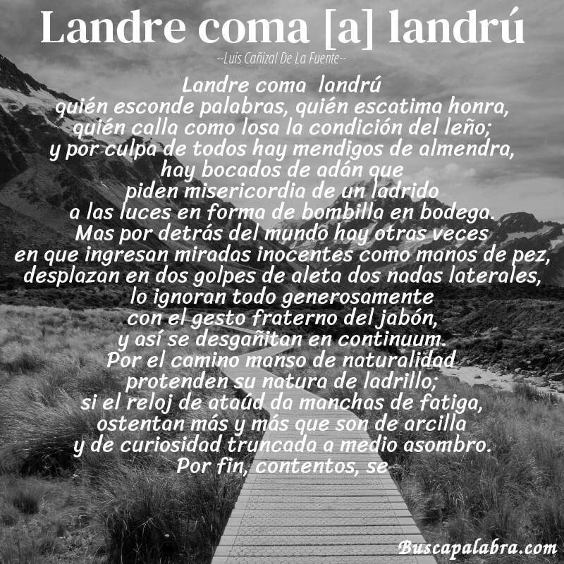 Poema landre coma [a] landrú de Luis Cañizal de la Fuente con fondo de paisaje