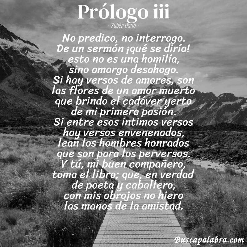 Poema prólogo iii de Rubén Darío con fondo de paisaje