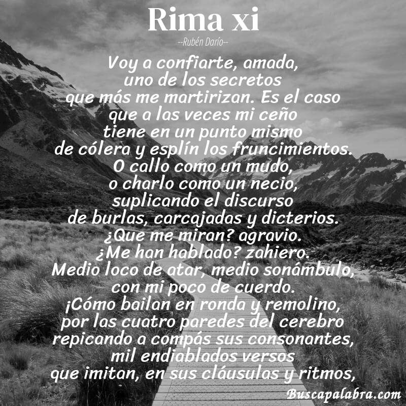 Poema rima xi de Rubén Darío con fondo de paisaje