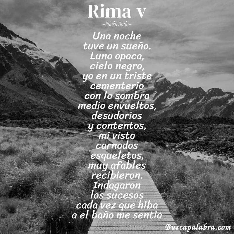 Poema rima v de Rubén Darío con fondo de paisaje