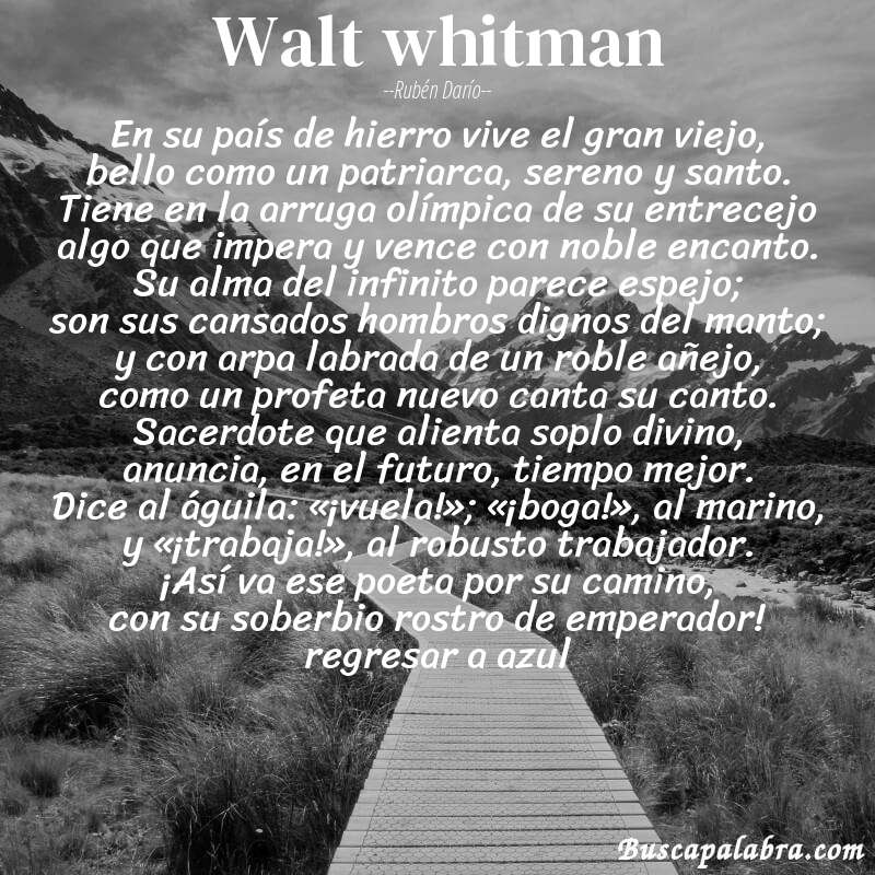 Poema walt whitman de Rubén Darío con fondo de paisaje