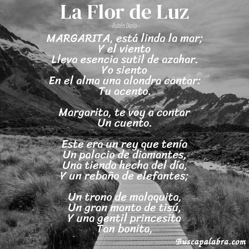 Poema La Flor de Luz de Rubén Darío con fondo de paisaje