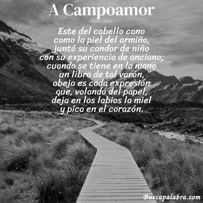 Poema A Campoamor de Rubén Darío con fondo de paisaje