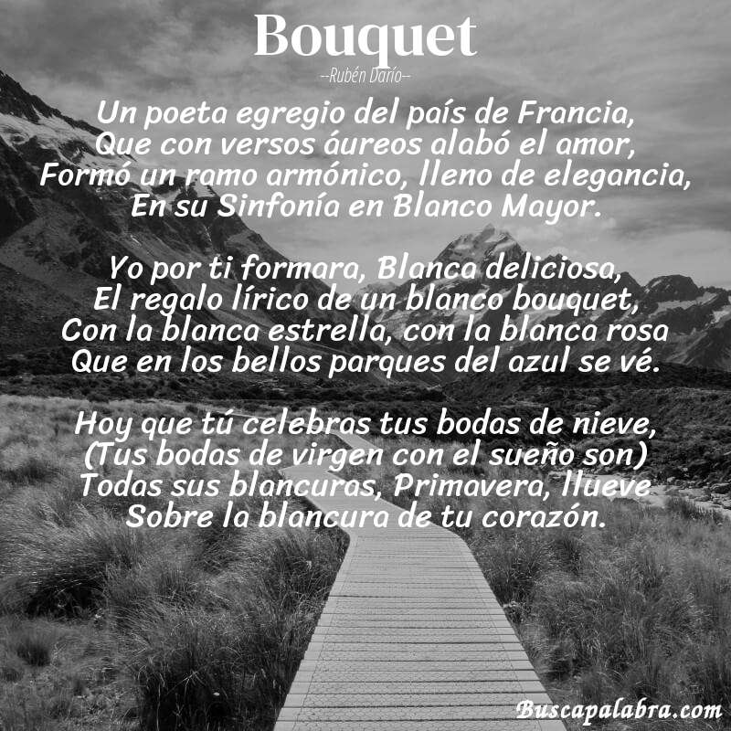 Poema Bouquet de Rubén Darío con fondo de paisaje