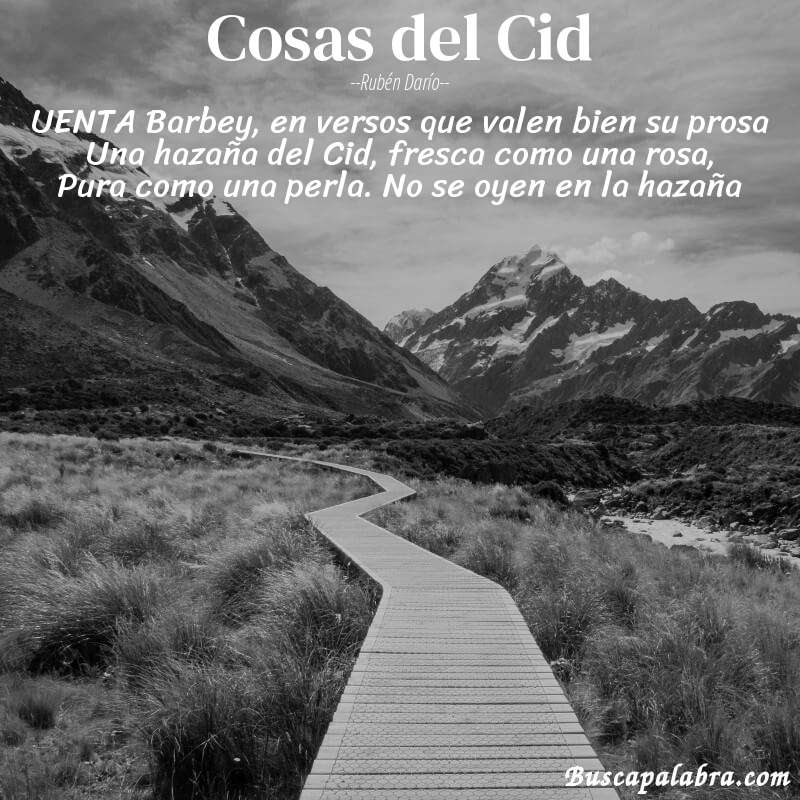 Poema Cosas del Cid de Rubén Darío con fondo de paisaje