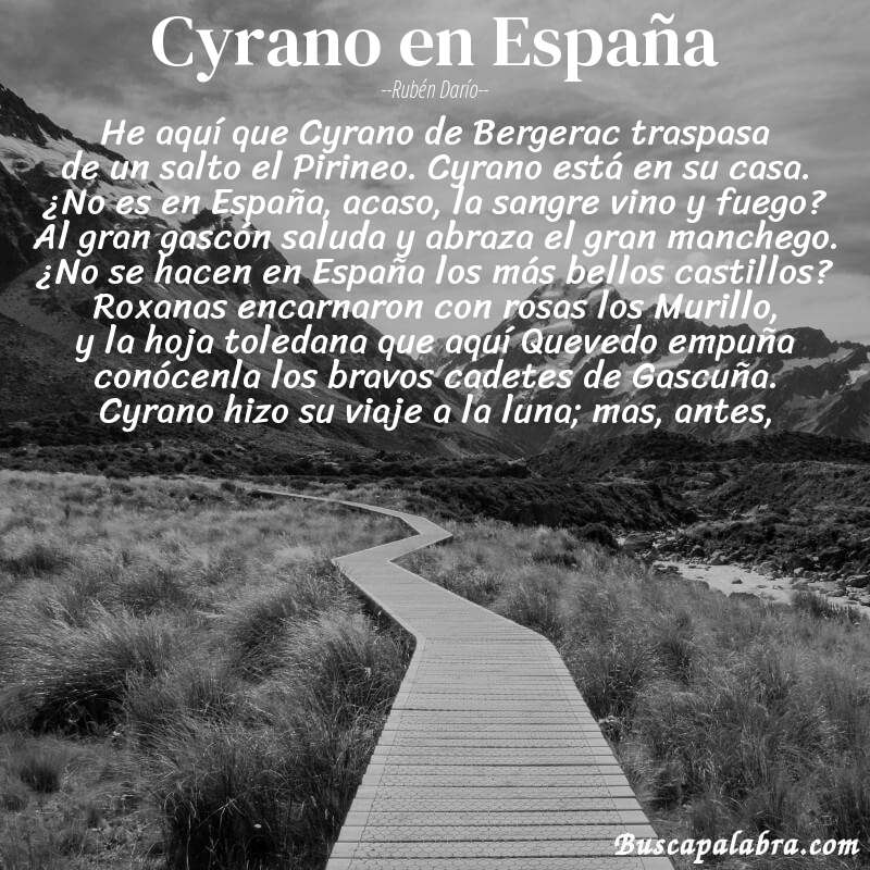 Poema Cyrano en España de Rubén Darío con fondo de paisaje