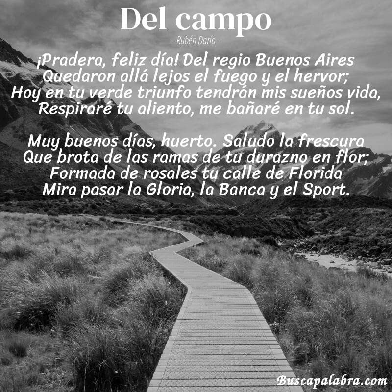 Poema Del campo de Rubén Darío con fondo de paisaje