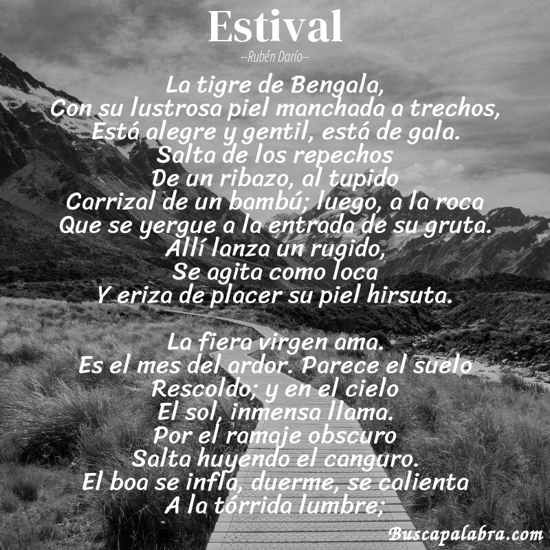 Poema Estival de Rubén Darío con fondo de paisaje