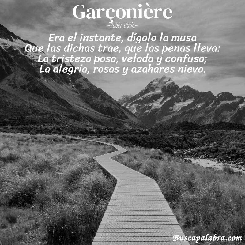 Poema Garçonière de Rubén Darío con fondo de paisaje