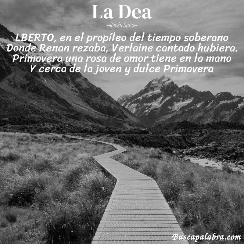 Poema La Dea de Rubén Darío con fondo de paisaje