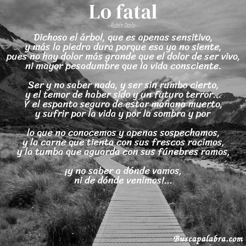 Poema Lo fatal de Rubén Darío con fondo de paisaje
