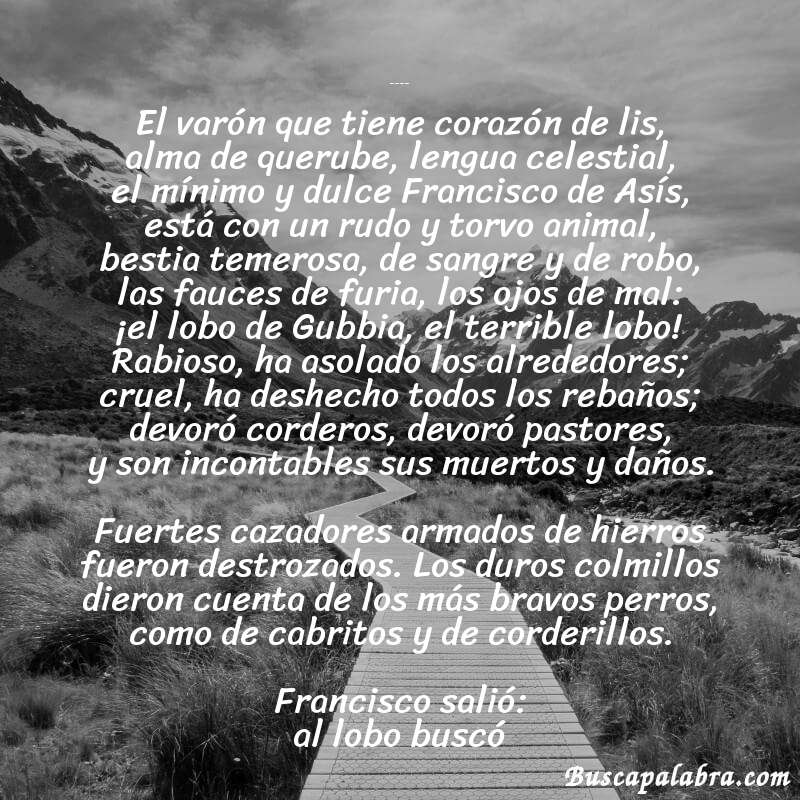 Poema Los motivos del lobo de Rubén Darío con fondo de paisaje