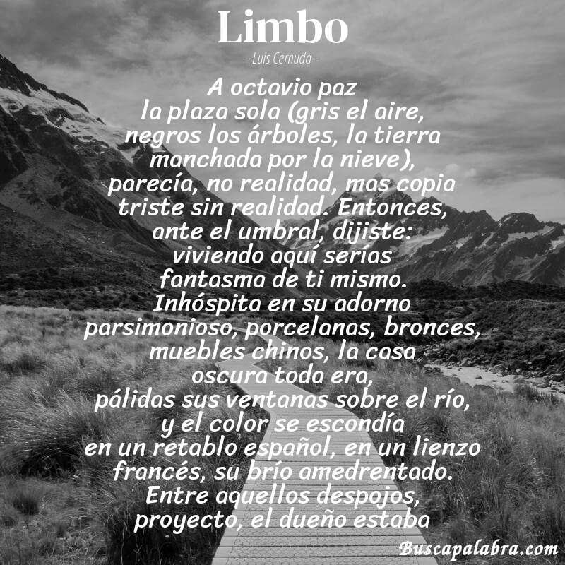 Poema limbo de Luis Cernuda con fondo de paisaje