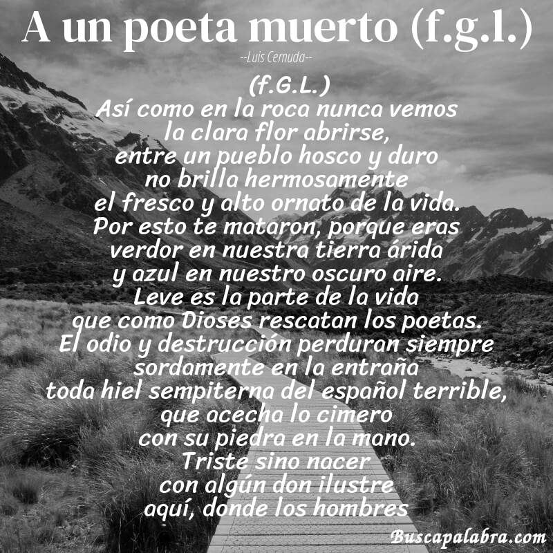 Poema a un poeta muerto (f.g.l.) de Luis Cernuda con fondo de paisaje