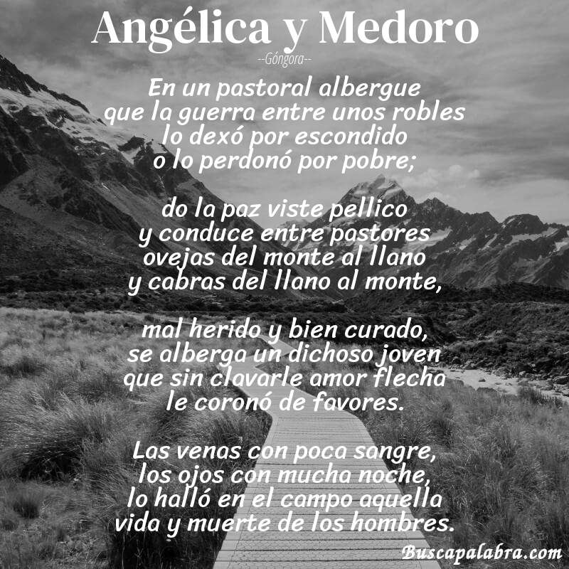 Poema Angélica y Medoro de Góngora con fondo de paisaje