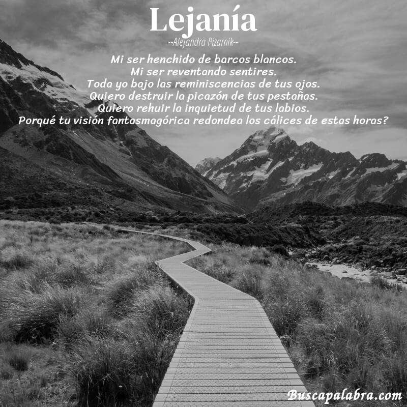Poema lejanía de Alejandra Pizarnik con fondo de paisaje