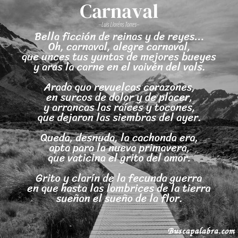 Poema carnaval de Luis Lloréns Torres con fondo de paisaje