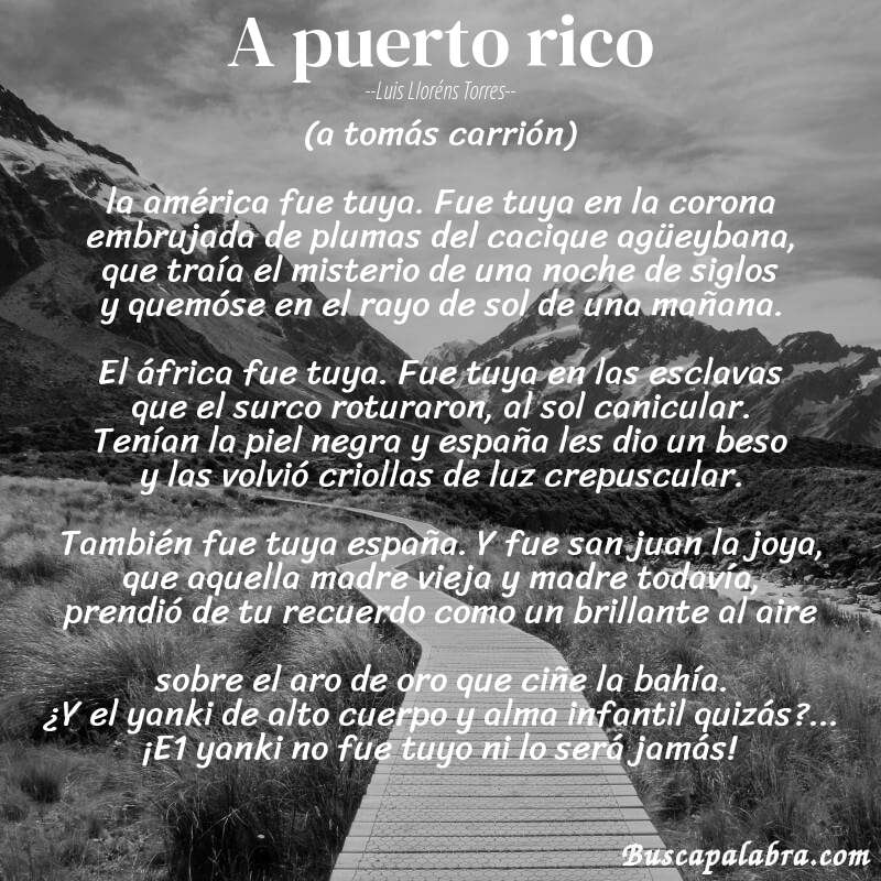 Poema a puerto rico de Luis Lloréns Torres con fondo de paisaje