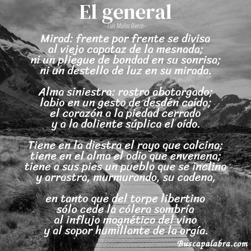Poema el general de Luis Muñoz Rivera con fondo de paisaje