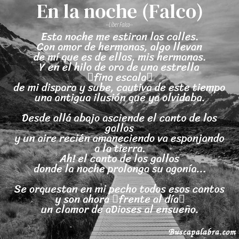 Poema En la noche (Falco) de Líber Falco con fondo de paisaje