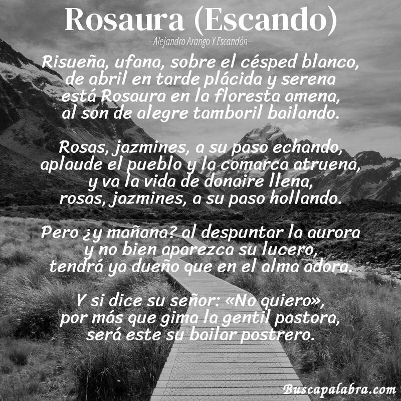 Poema Rosaura (Escando) de Alejandro Arango y Escandón con fondo de paisaje