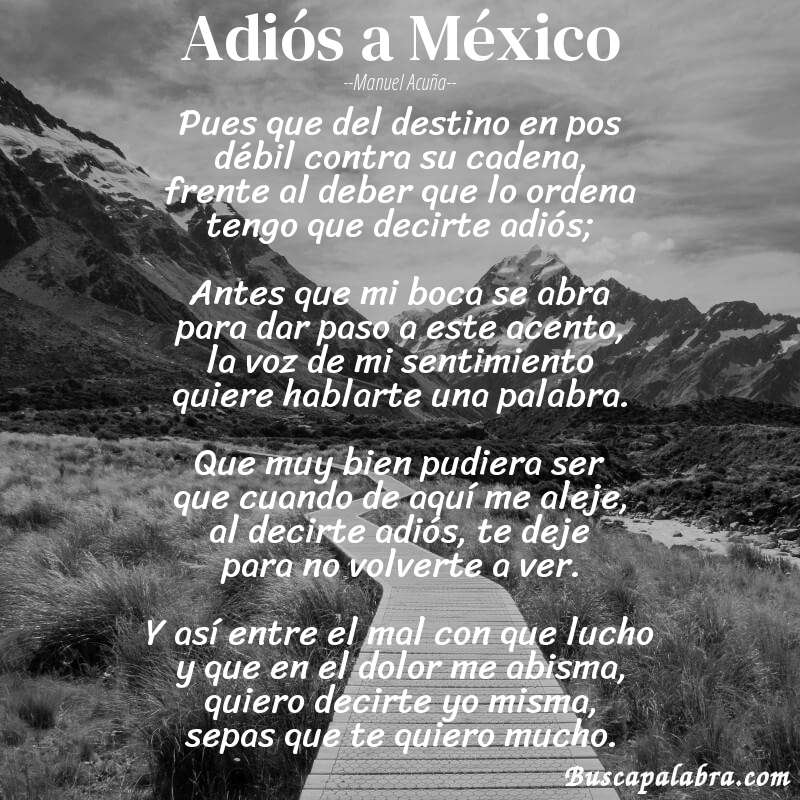 Poema Adiós a México de Manuel Acuña con fondo de paisaje