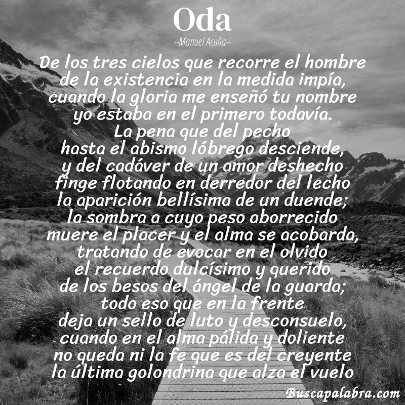 Poema Oda de Manuel Acuña con fondo de paisaje