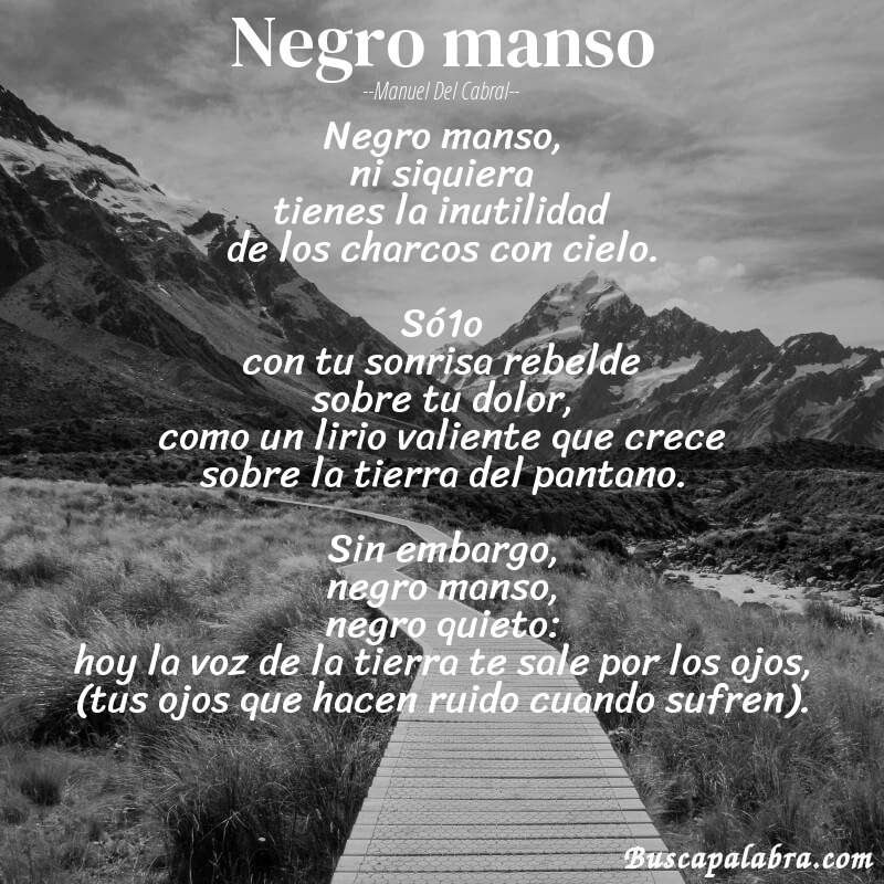 Poema negro manso de Manuel del Cabral con fondo de paisaje