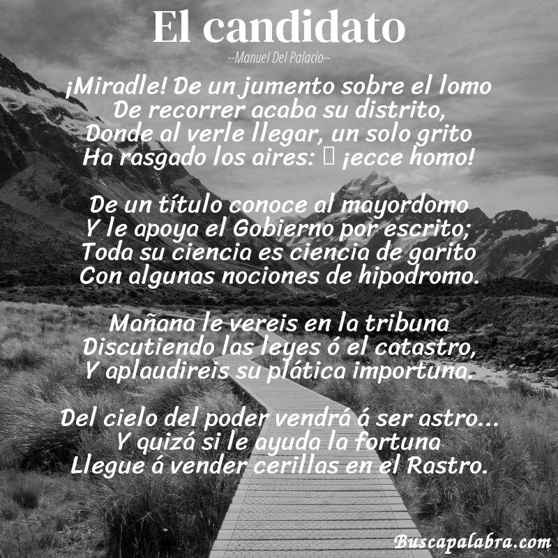 Poema El candidato de Manuel del Palacio con fondo de paisaje