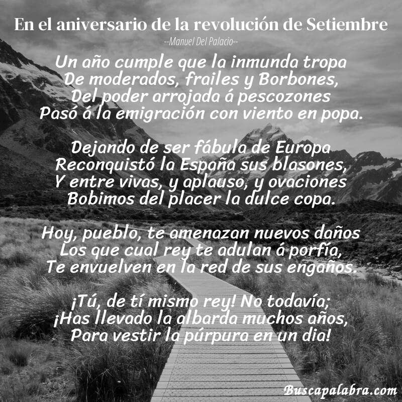Poema En el aniversario de la revolución de Setiembre de Manuel del Palacio con fondo de paisaje
