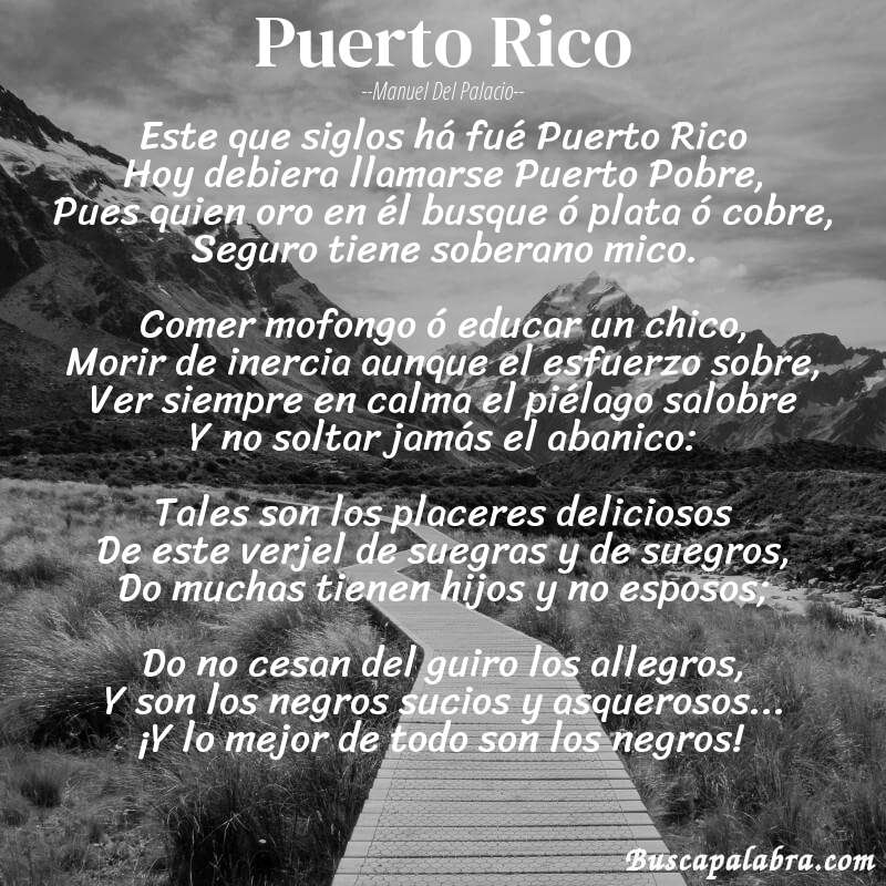 Poema Puerto Rico de Manuel del Palacio con fondo de paisaje