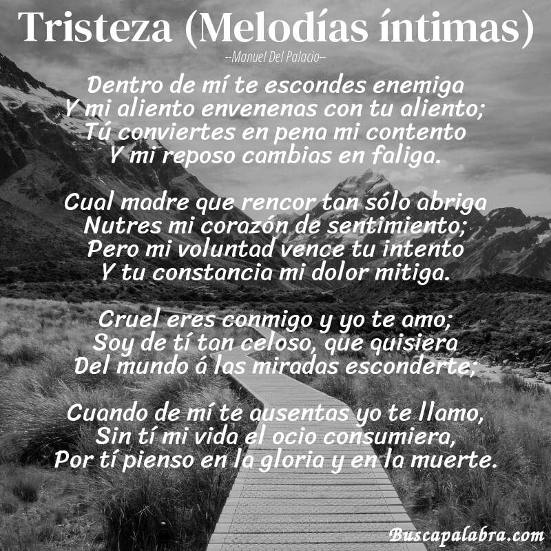 Poema Tristeza (Melodías íntimas) de Manuel del Palacio con fondo de paisaje