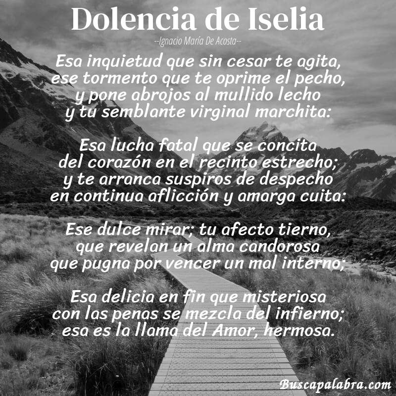 Poema Dolencia de Iselia de Ignacio María de Acosta con fondo de paisaje
