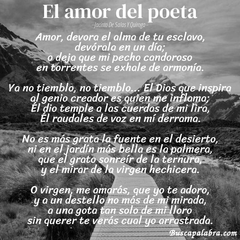 Poema El amor del poeta de Jacinto de Salas y Quiroga con fondo de paisaje