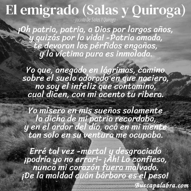 Poema El emigrado (Salas y Quiroga) de Jacinto de Salas y Quiroga con fondo de paisaje