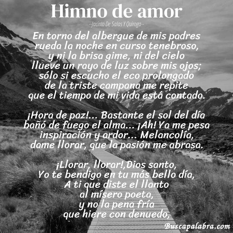 Poema Himno de amor de Jacinto de Salas y Quiroga con fondo de paisaje