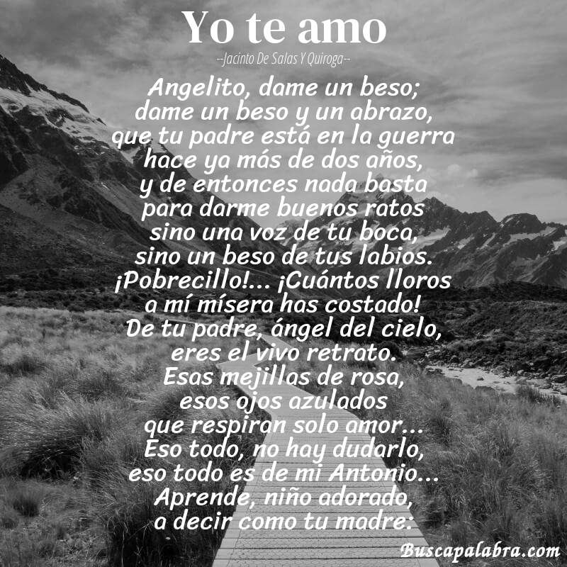 Poema Yo te amo de Jacinto de Salas y Quiroga con fondo de paisaje