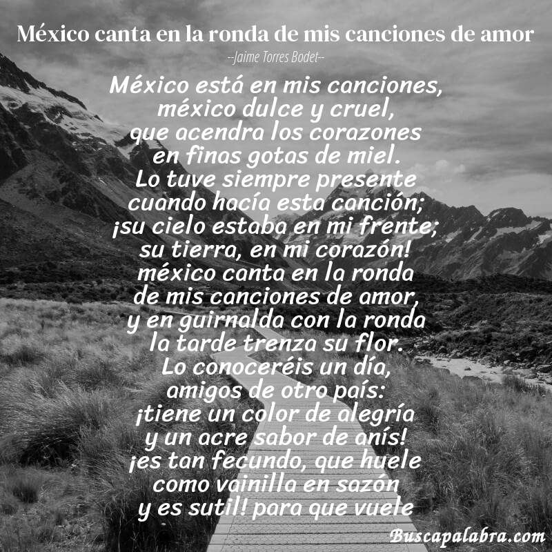 Poema méxico canta en la ronda de mis canciones de amor de Jaime Torres Bodet con fondo de paisaje