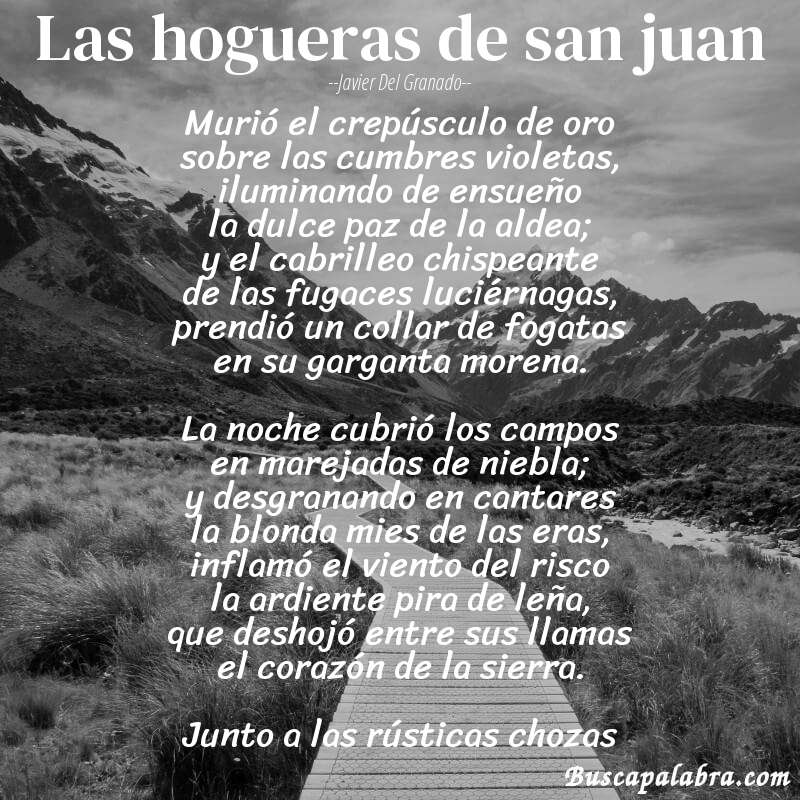 Poema las hogueras de san juan de Javier del Granado con fondo de paisaje