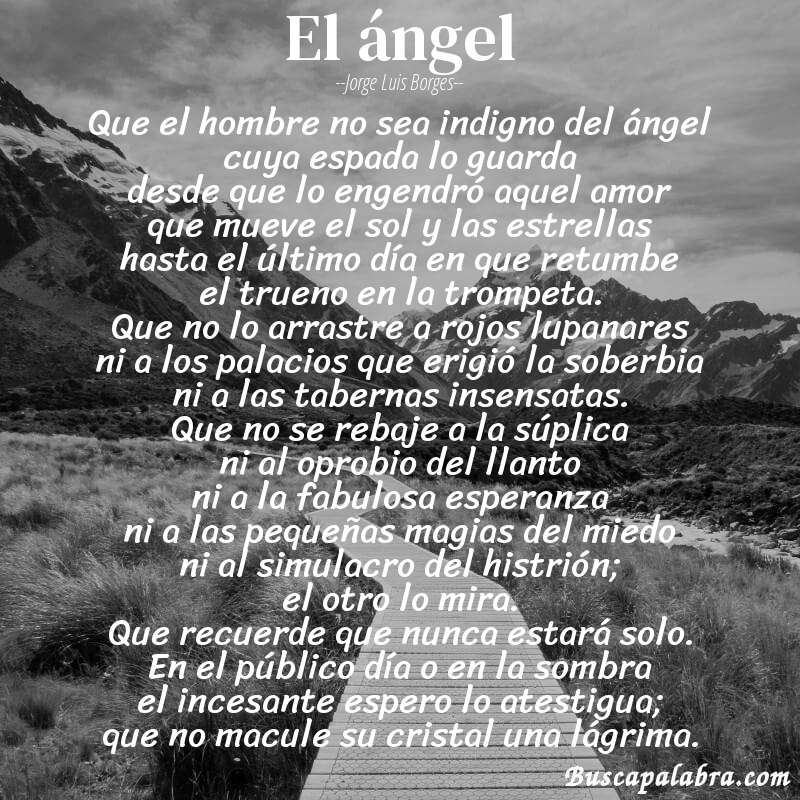 Poema el ángel de Jorge Luis Borges con fondo de paisaje
