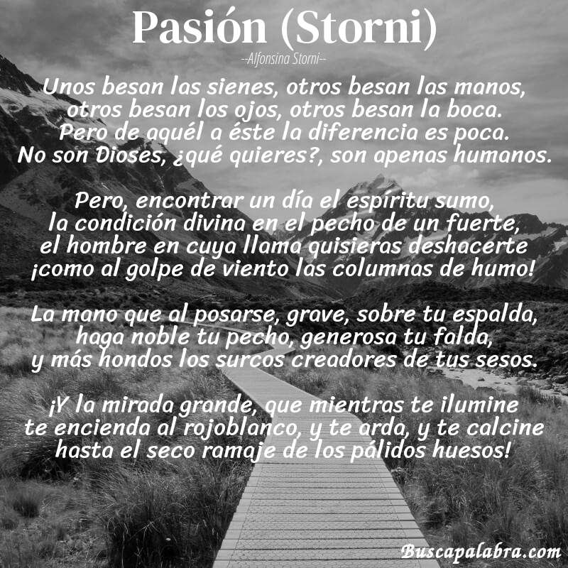 Poema Pasión (Storni) de Alfonsina Storni con fondo de paisaje