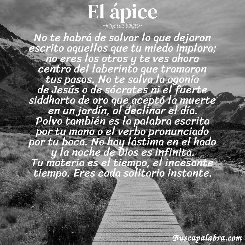 Poema el ápice de Jorge Luis Borges con fondo de paisaje