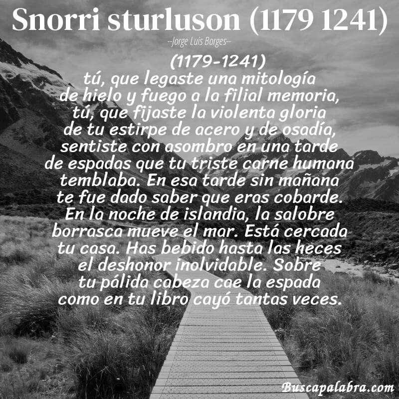 Poema snorri sturluson (1179 1241) de Jorge Luis Borges con fondo de paisaje