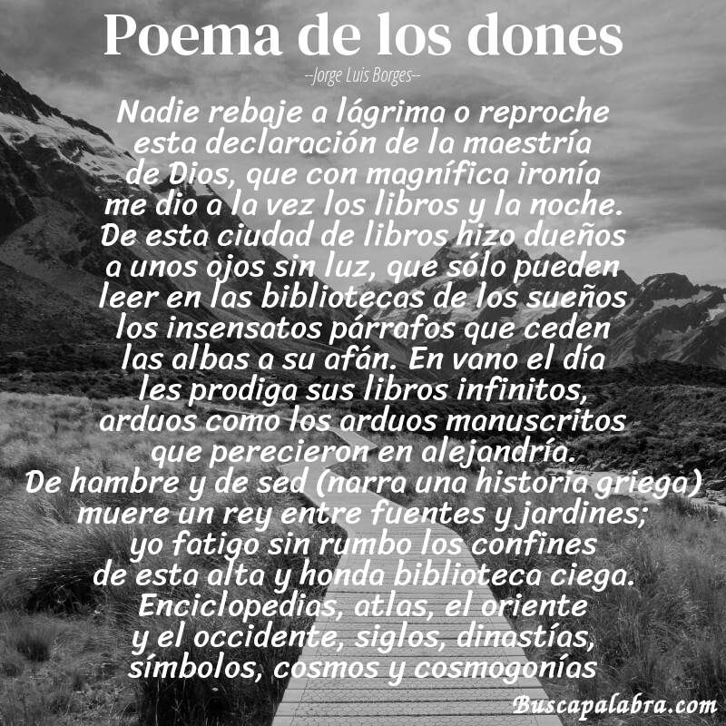 Poema poema de los dones de Jorge Luis Borges con fondo de paisaje