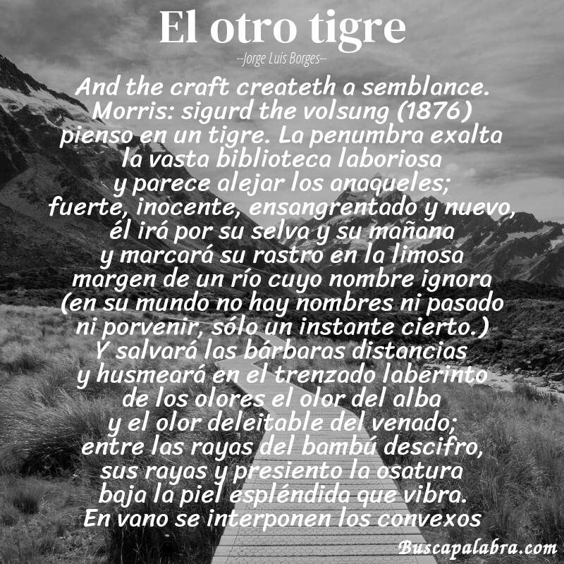 Poema el otro tigre de Jorge Luis Borges con fondo de paisaje